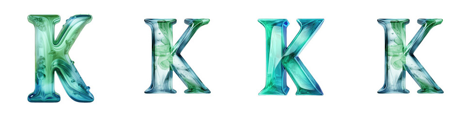 Teal colored alphabet, logotype, letter K isolated on a transparent background