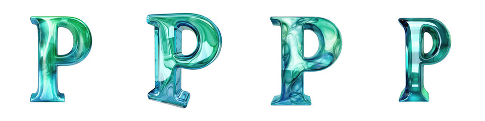 Teal colored alphabet, logotype, letter P isolated on a transparent background