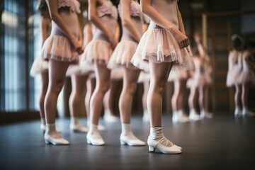Fototapeta na wymiar legs of young dancers ballerinas in class classical dance, ballet