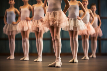 legs of young dancers ballerinas in class classical dance, ballet
