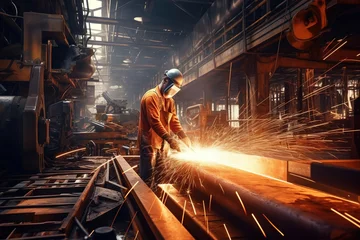 Foto auf Leinwand Worker grinding metal © arhendrix