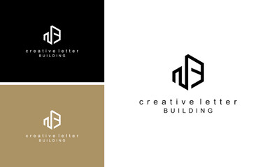 Geometric Letter NB Logo Construction Building Vector Template