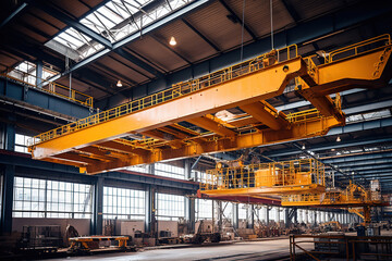 Overhead crane or bridge crane include hoist lifting for transportation in factory or warehouse - obrazy, fototapety, plakaty