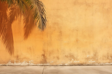 Empty palm shadow Rustic Orange color texture pattern cement wall background