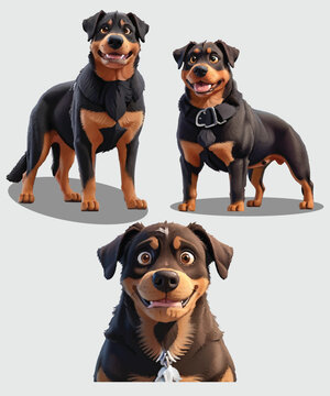 Rottweiler Dog 3D Animation Vector Design