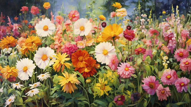 A Bed of Blooming Summer Flowers is a painting showing a bed of summer flowers