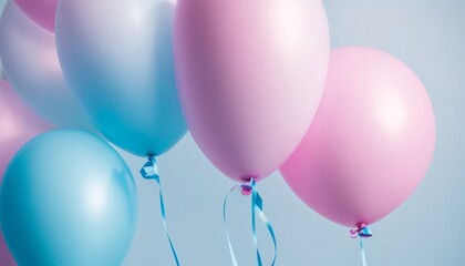 birthday party balloons on light blue background - Generative AI