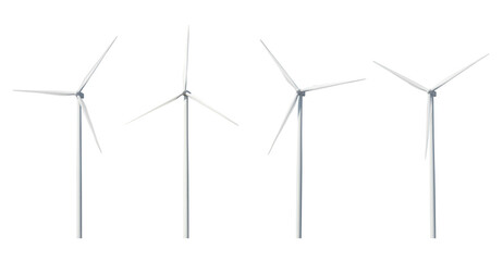 four wind turbines or windmills, technology for sustainable electric generation.isolated image.
