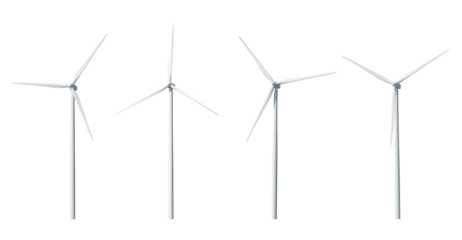 four wind turbines or windmills, technology for sustainable electric generation.isolated image.