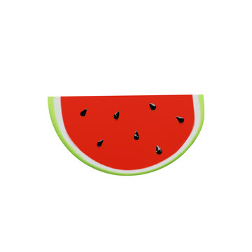 3D render big slice of watermelon. Realistic healthy berry. Vector illustration in clay style. Sweet ripe organic food for vegetarian. Juicy fresh snack in summer season. Tasty nutrition object