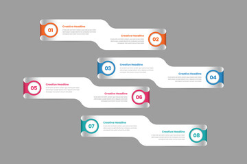 Business concept presentation eight step minimalist infographic template with number and twisted ribbon shape