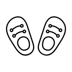 Simple outline of pair of children shoes vector icon. Black line drawing or cartoon illustration of slippers for infant on white background. Childhood, child care, childbirth concept