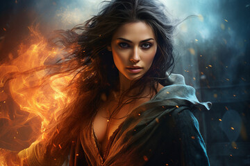 Generative ai collage photo of brave strong warrior fight in magical battle