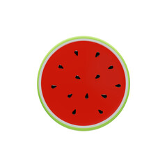 3D render half of watermelon front. Realistic healthy berry. Vector illustration in clay style. Sweet ripe organic food for vegetarian. Juicy fresh snack in summer season. Tasty nutrition huge slice