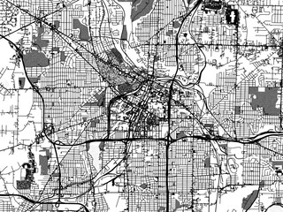 Greyscale vector city map of  Akron Ohio in the United States of America with with water, fields and parks, and roads on a white background.