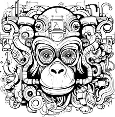 Robot Animal Universe. Coloring books for children and adults as well as tattoo sketches. 