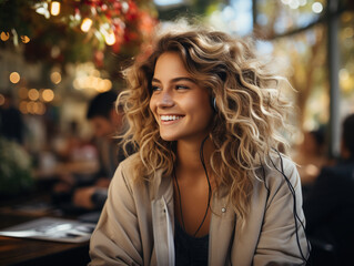 Obraz premium Portrait of a woman in a coffee shop