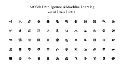 Artificial Intelligence Icon Set and Machine Learning Icon Set. AI Icon, ML Icon