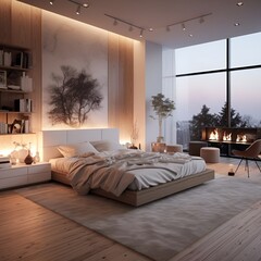 cozy modern bedroom with nice decorations