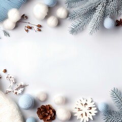Winter Decoration Flatlay with White background and with Space for Copy
