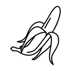 Simple outline of fresh half peeled banana vector icon. Black line drawing or cartoon illustration of ripe fruit isolated on white background. Healthy food, cooking or agriculture concept