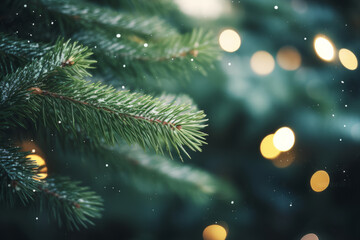 Christmas tree with blurred bokeh festive fairy lights