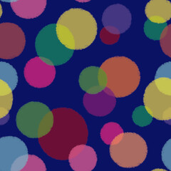 Colorful polka dot pattern with chalk texture, digitally painted; blue background
