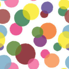 Colorful polka dot pattern with chalk texture, digitally painted; white background