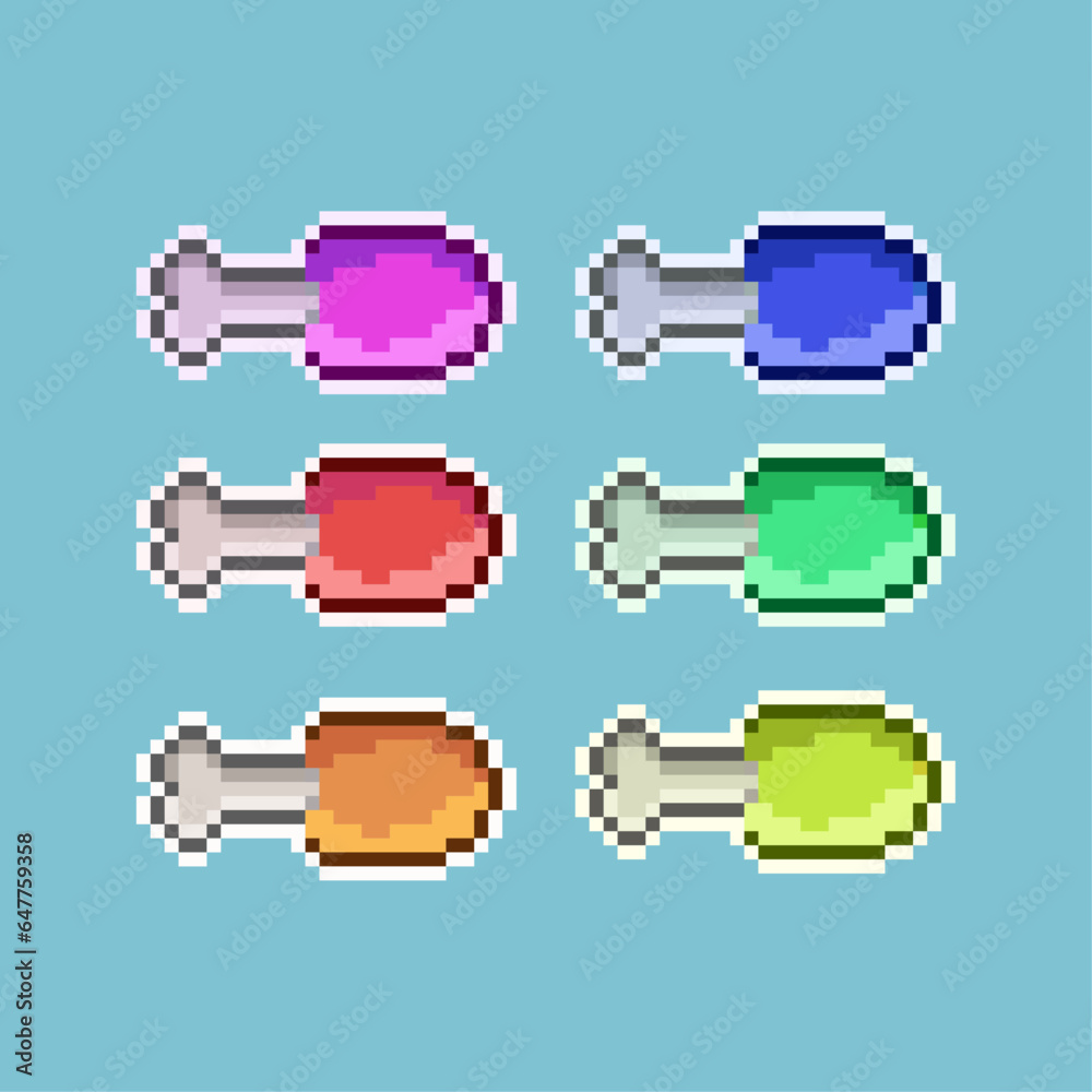 Poster pixel art sets of chicken meat with variation color items asset. simple bits of raw meat on pixelate