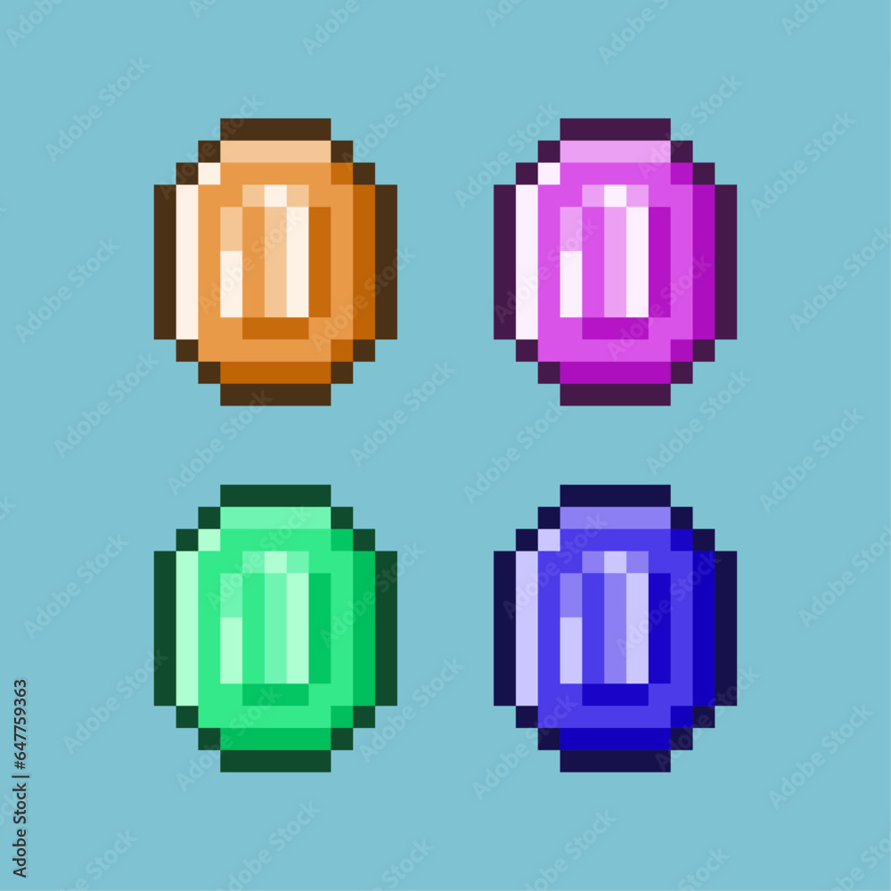 Fototapete pixel art sets of coin business with variation color items asset. simple bits of coin items on pixel