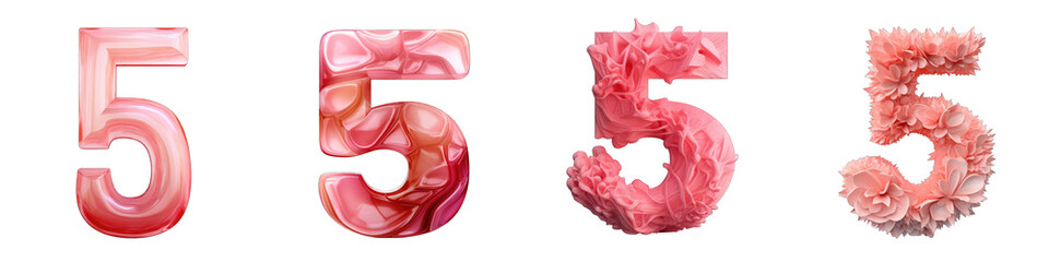 Pink colored number, logotype, number 5 , five isolated on a transparent background