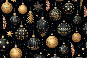 Seamless pattern with Christmas baubles on dark blue background