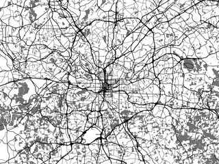 Obraz premium Greyscale vector city map of Atlanta Georgia in the United States of America with with water, fields and parks, and roads on a white background.