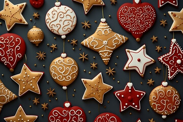 Christmas gingerbread cookies on a dark background. 3d rendering