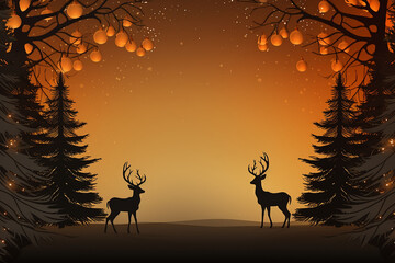 Christmas background with deer and christmas tree.  illustration for your design