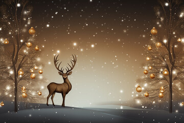 Christmas background with deer and christmas tree.  illustration for your design