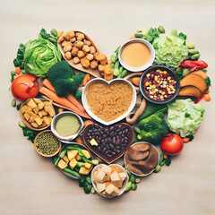 Fototapeta na wymiar international vegan day celebration with heart shape vegan meals