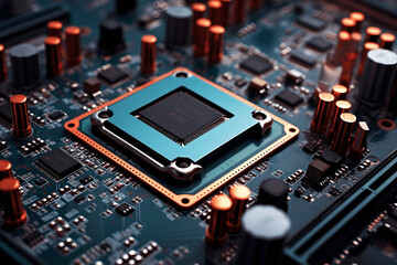 Fototapeta na wymiar Cpu chip on motherboard, hardware, pc, computer chip, technology