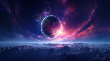 Abstract extraterrestrial planet landscape fantasy wallpaper. AI