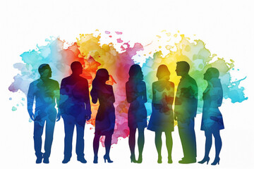 Naklejka premium Colourful silhouettes of diverse unrecognizable people. Concept of variety and heterogeneity. Seven people melted into a spot of color.