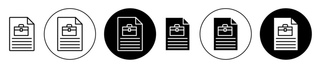 Job description icon set. recruitment information vector symbol. employee cv or portfolio sign in black filled and outlined style.