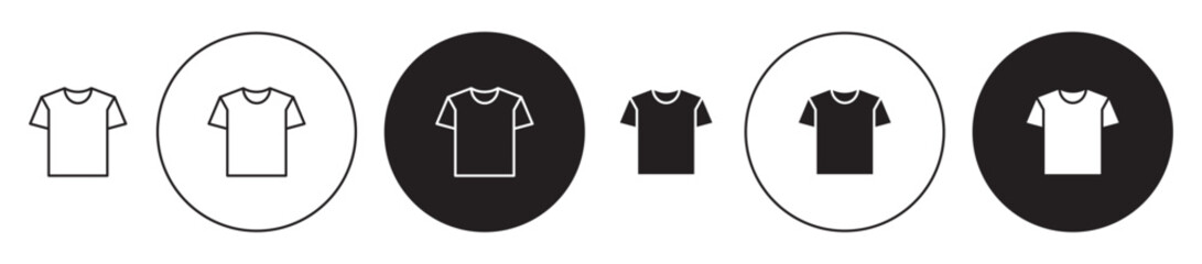t shirt icon set. unisex tshirt cloth apparel vector symbol in black filled and outlined style.