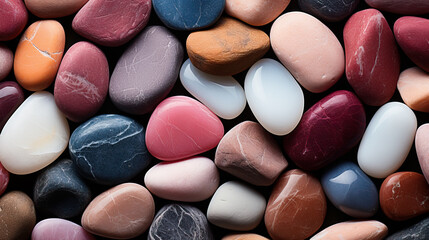 AI generated illustration of full frame background of many round stones of various sizes and colors with glittering surface