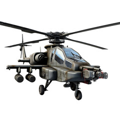 Front view of military helicopter in flight isolated on transparent