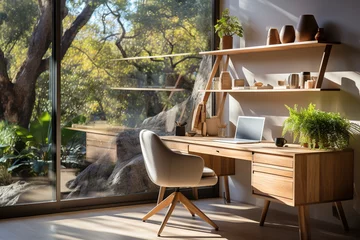 Fotobehang modern design cozy study room. minimalist decor, and ample natural light, © CK