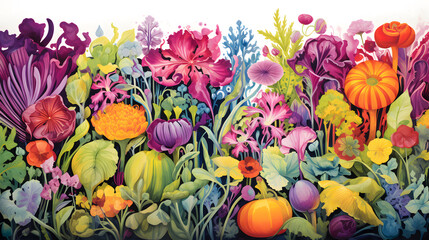 Witness the organic beauty of a vegetable garden transformed into an artistic canvas. This background design combines the natural allure of garden vegetables with artistic composition.