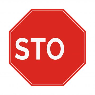 This is an animated road sign with the word "STOP" written in bold red letters. The sign flashes and blinks to draw attention to the message.