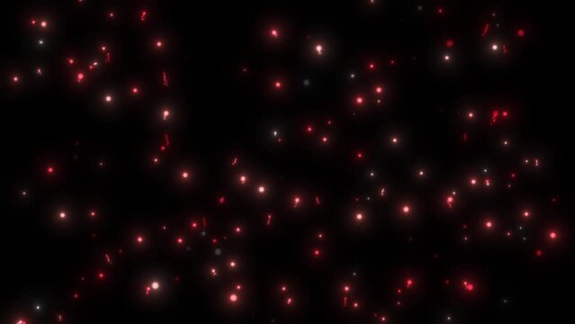Fireflies warm pink particles slow flying abstract elements on the air black screen