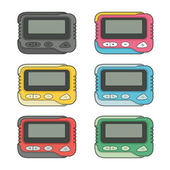 Pagers cartoon isolated vector illustration set.