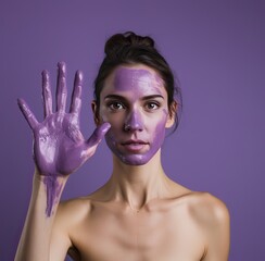 rights against female violence, woman saying enough with purple colors